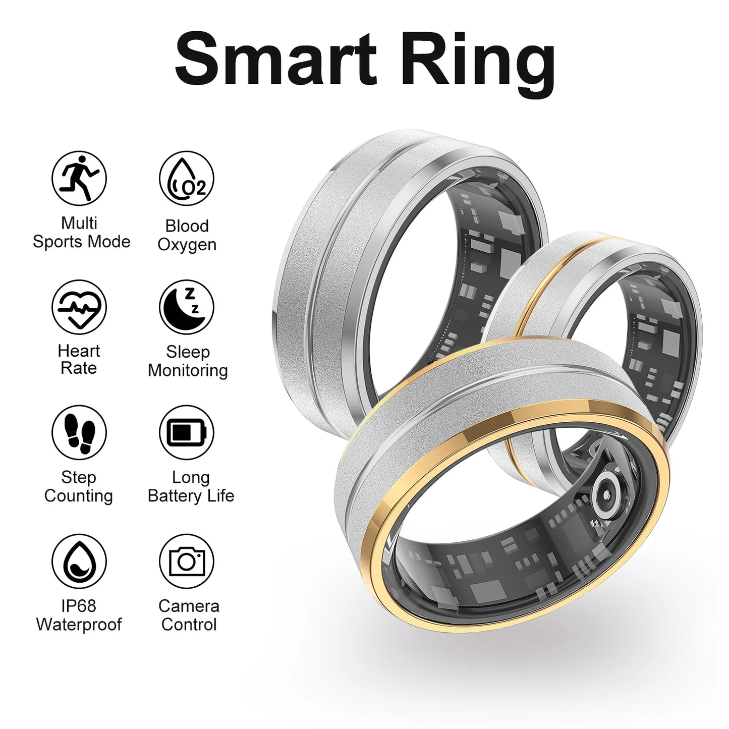 2024 Smart Ring For Men Women Heart Rate Blood Oxygen Monitoring Multi Sports Modes IP68 Waterproof Smart Rings For Android IOS