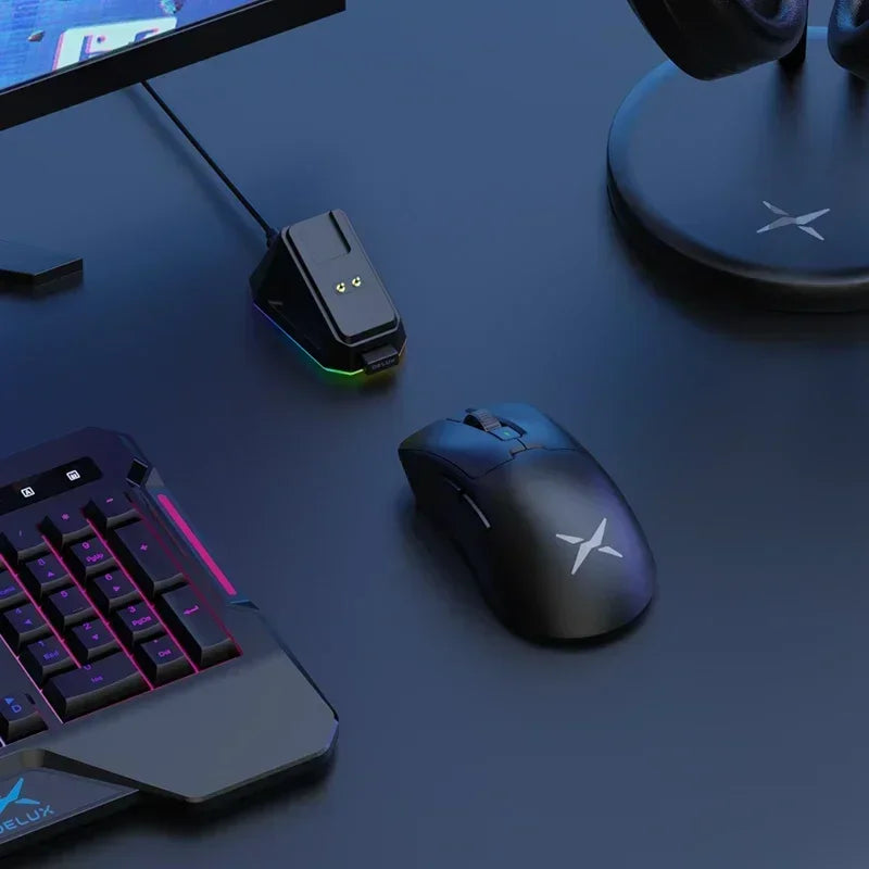 Delux M900PRO Wireless Gaming Mouse Ergonomic 8K Polling Rate PAW3395 63g Magnetic RGB Charging Dock for Right Big Hand PC Gamer