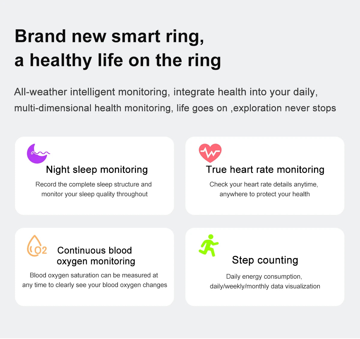 2024 Smart Ring For Men Women Heart Rate Blood Oxygen Monitoring Multi Sports Modes IP68 Waterproof Smart Rings For Android IOS