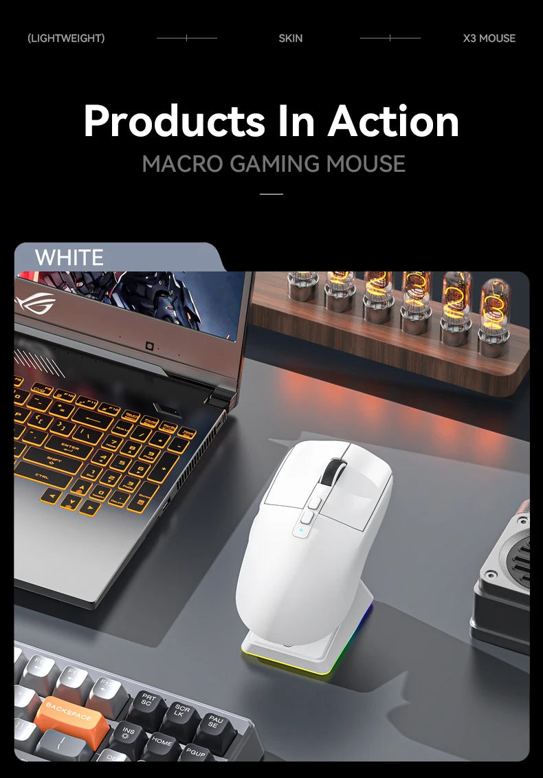 Attack Shark X6 PAW3395 Bluetooth Mouse,Tri-Mode Connection,RGB Touch Magnetic Charging Base,Macro Gaming Mouse