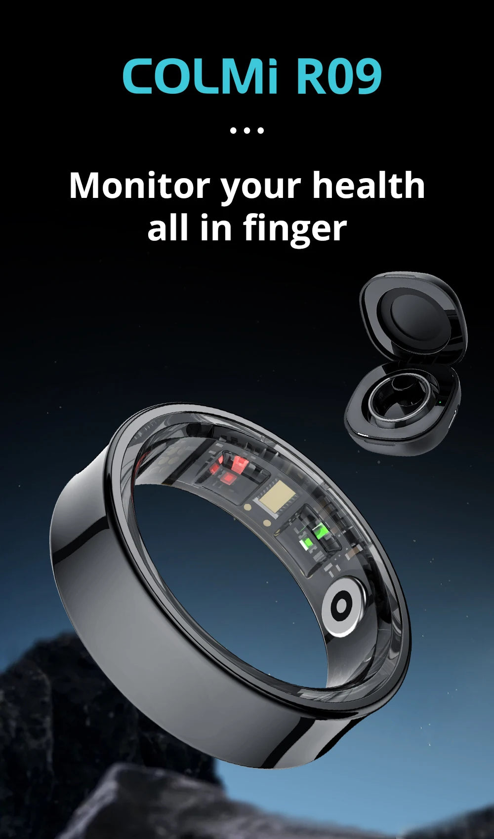 2024 COLMI R09 Smart Ring Men Women with Charging Case, Body Temperature Health and Sleep Monitor For Xiaomi Samsung Phone