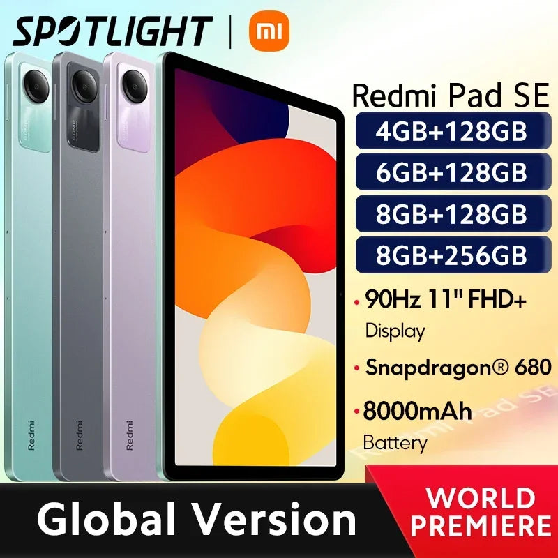 World Premiere】Redmi Pad SE Xiaomi Global Version Mi Tablet  8000mAh Snapdragon® 680 Quad speakers Dolby Atmos® 90Hz 11" Display