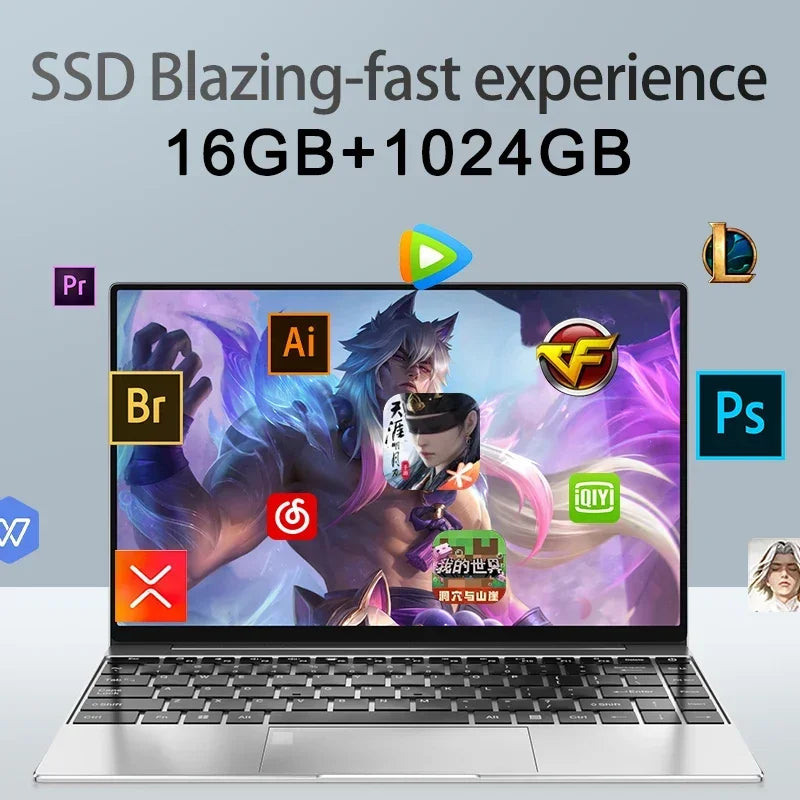 Newest 14.1" inch Mini Laptop 16GB RAM 2TB SSD Intel N3700 CPU  Windows 11 Pro Original Mini Gaming PC Office Study Computer