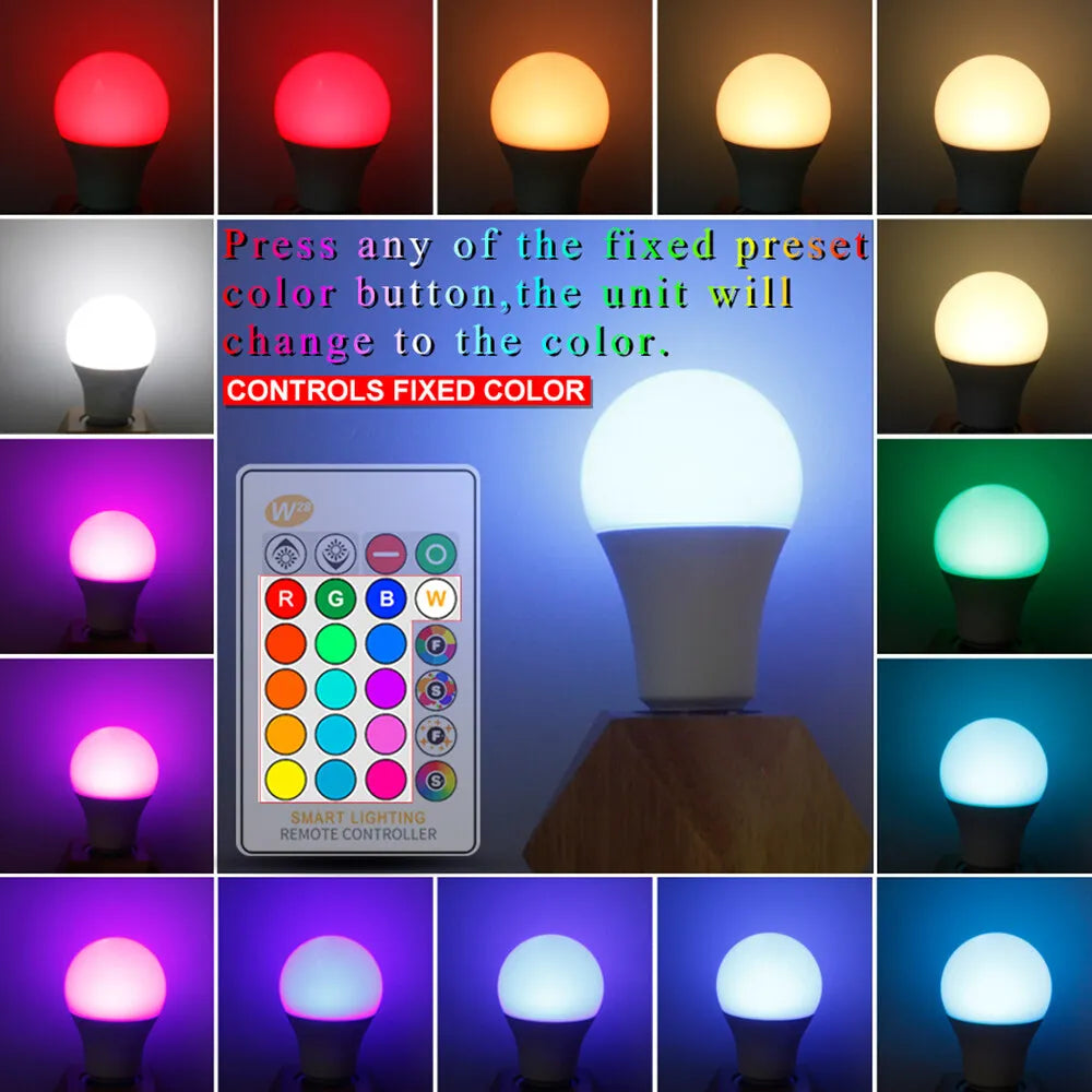 E27 RGB Remote Control Bulb Led Light For Room Smart Bulb Lamp Dimmer Low Power Consumption Energy Save Adjustable Bulb New 2024