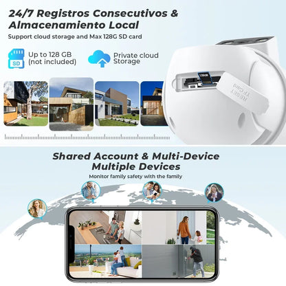 4K 8MP WiFi Surveillance Camera, Dual Lens, 4X Digital Zoom, AI Human Detect, ONVIF, Outdoor Security PTZ IP Cameras