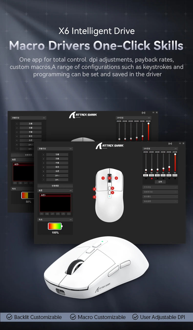 Attack Shark X6 PAW3395 Bluetooth Mouse,Tri-Mode Connection,RGB Touch Magnetic Charging Base,Macro Gaming Mouse