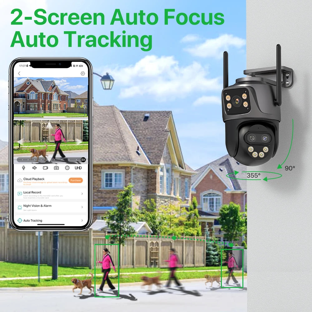 6K 9MP HD IP Camera Outdoor Three-Lens External WiFi Camera 4K 8MP Dual Screen Security PTZ Cam Auto Tracking Surveillance iCSee