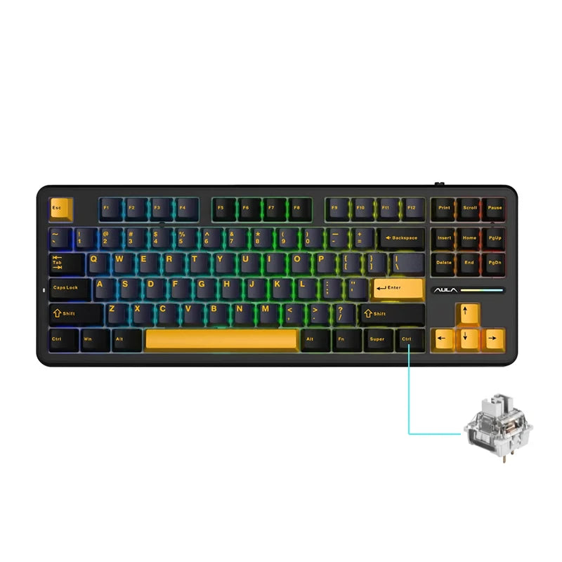 AULA F87 Pro Mechanical Keyboard 2.4g/Usb/Bluetooth Tri Mode Wireless 87 Key Rgb Pbt Gasket 5 Layer Silencing Full Key No Impact