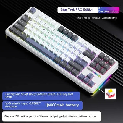 AULA F87 Pro Mechanical Keyboard 2.4g/Usb/Bluetooth Tri Mode Wireless 87 Key Rgb Pbt Gasket 5 Layer Silencing Full Key No Impact