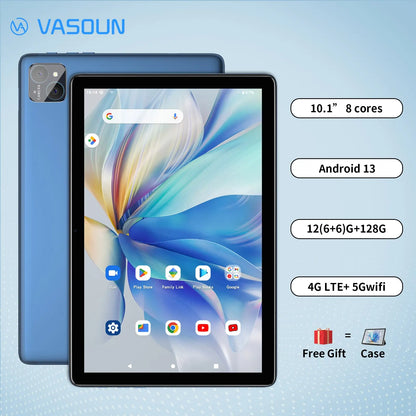 VASOUN Android 14 Tablet 10.1", 12GB(6+6 Expand) RAM, 128GB ROM, Octa Core, Dual SIM 4G Unlocked With 2.4G/5G WiFi GPS