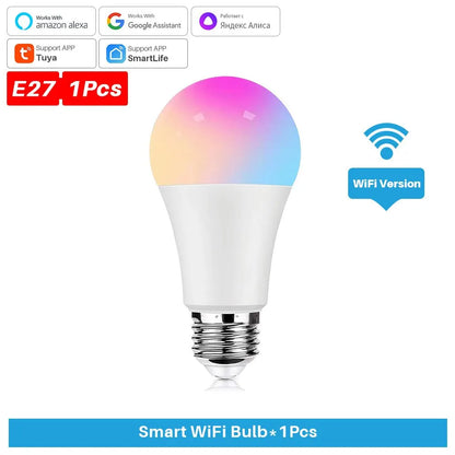 Tuya Smart Bulb E27 WiFi/Bluetooth Dimmable LED Light Bulb RGBCW 100-240V Smart Life App Control Support Alexa Google Home