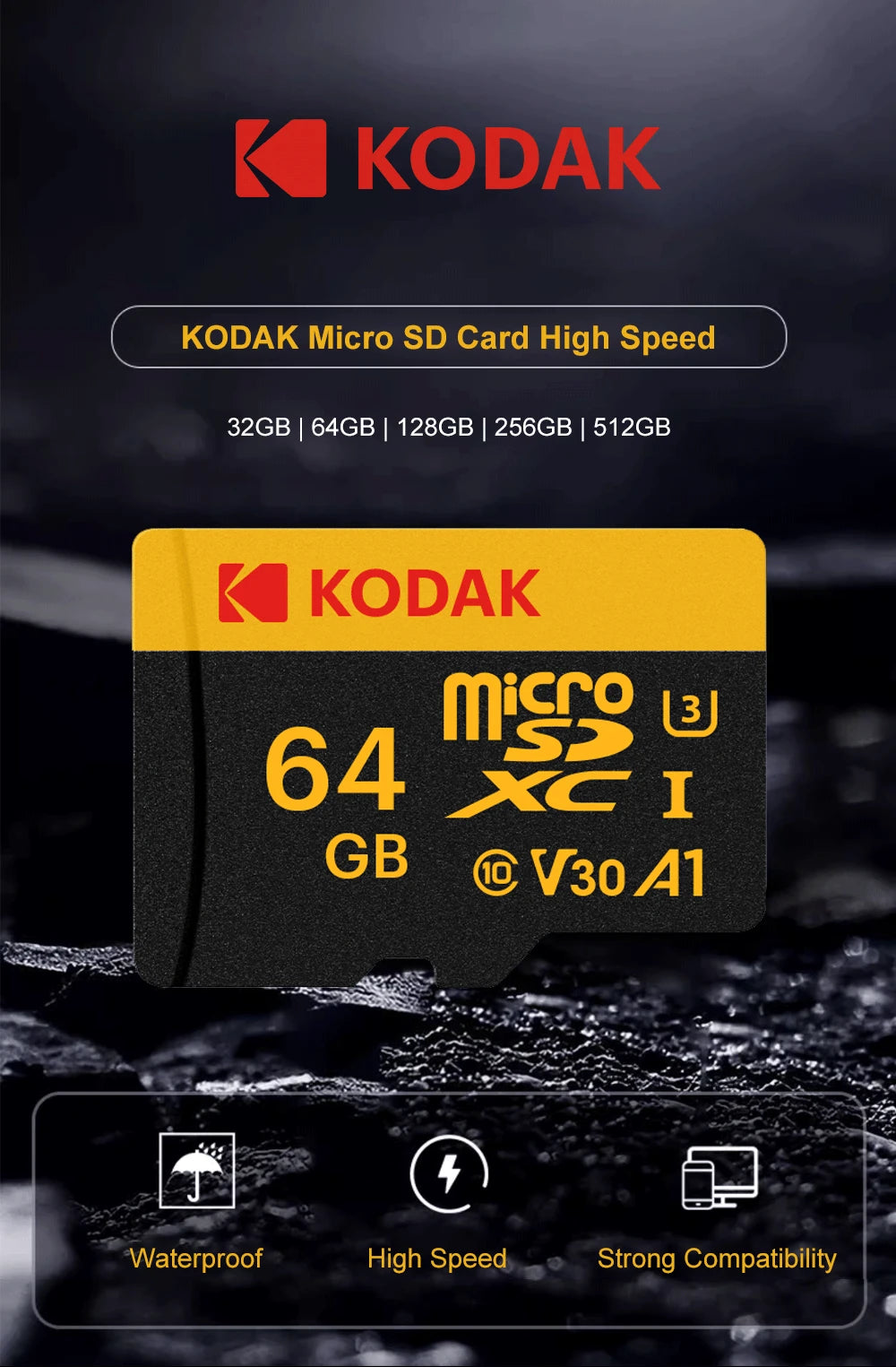 KODAK Memory Card Driving Recorder 32GB 64GB Micro SD Memory Card For Mobile Phone HD Camera Game Switch