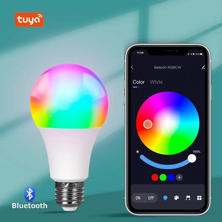 Tuya Smart Bulb E27 WiFi/Bluetooth Dimmable LED Light Bulb RGBCW 100-240V Smart Life App Control Support Alexa Google Home