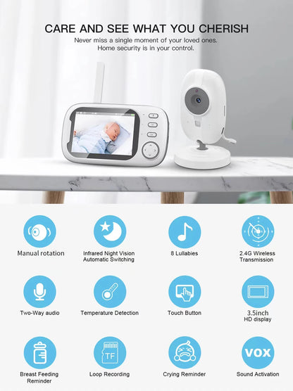 Cdycam New 3.5 inch Wireless Video Baby Monitor Night Vision Temperature Monitoring 2 Way Audio Talk Baby Nanny Security Camera