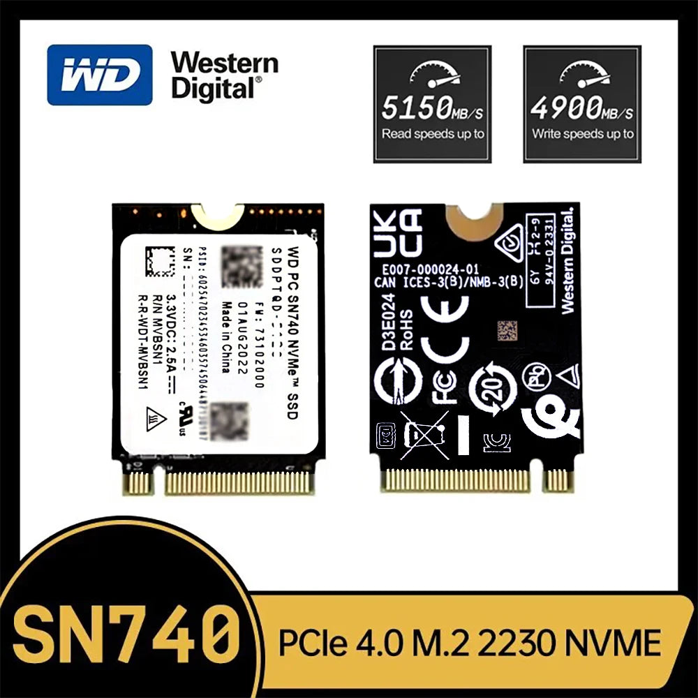 Western Digital WD SN740 1TB 2TB SSD M.2 2230 Gen4 PCIe 4.0 X4 NVMe Solid State Drive for Steam Deck Microsoft Surface ProX