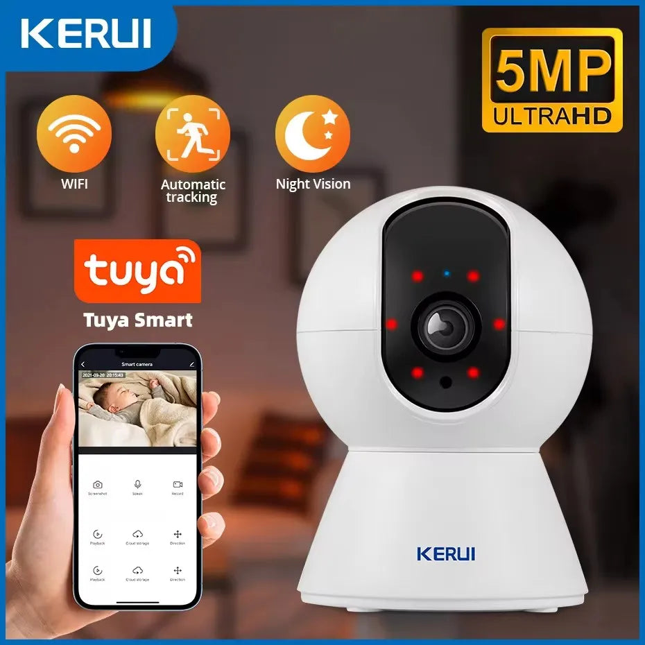 KERUI 5MP Tuya Smart Mini WiFi IP Camera Indoor Wireless Home Security AI Human Detect CCTV Surveillance Camera Auto Tracking