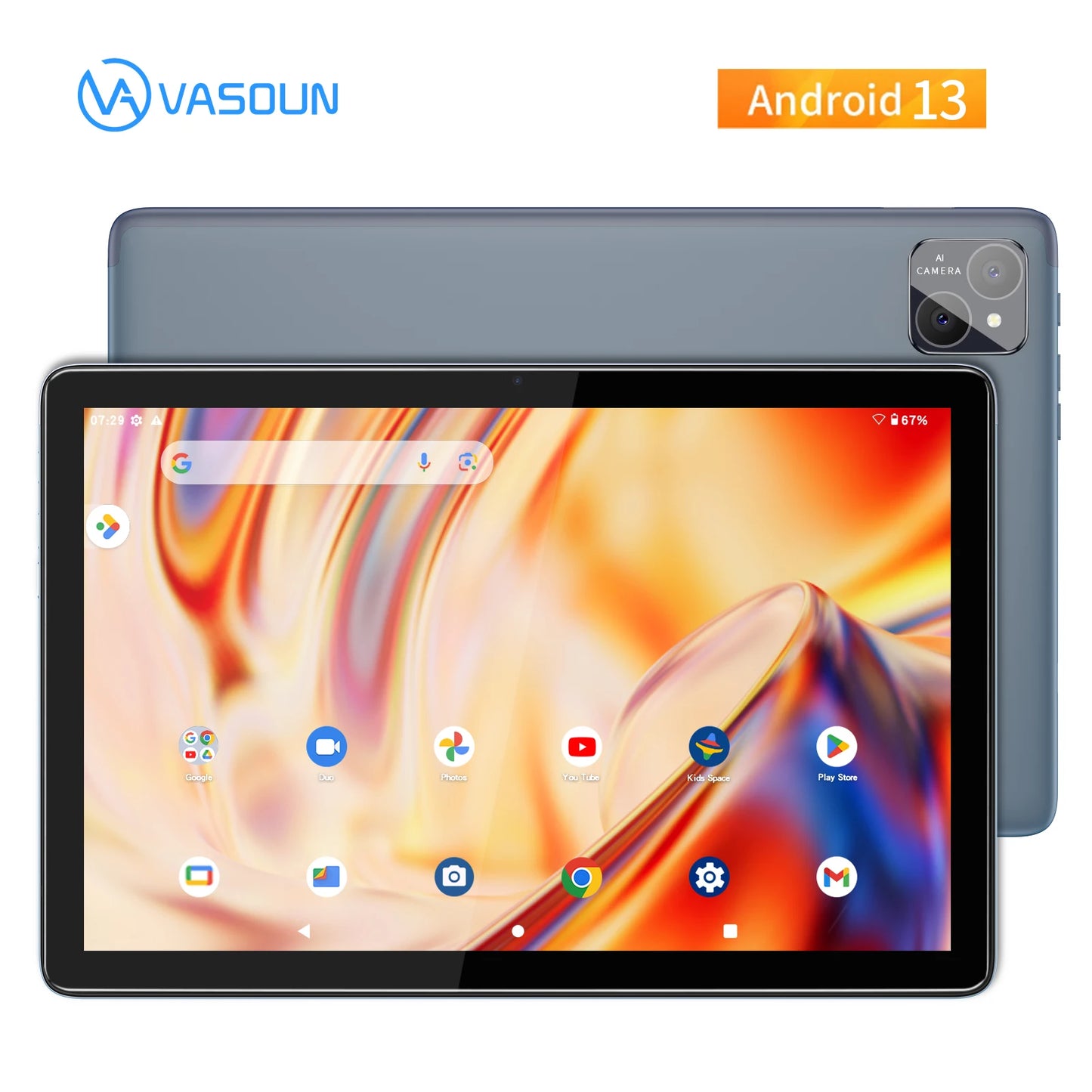 VASOUN Android 14 Tablet 10.1", 12GB(6+6 Expand) RAM, 128GB ROM, Octa Core, Dual SIM 4G Unlocked With 2.4G/5G WiFi GPS