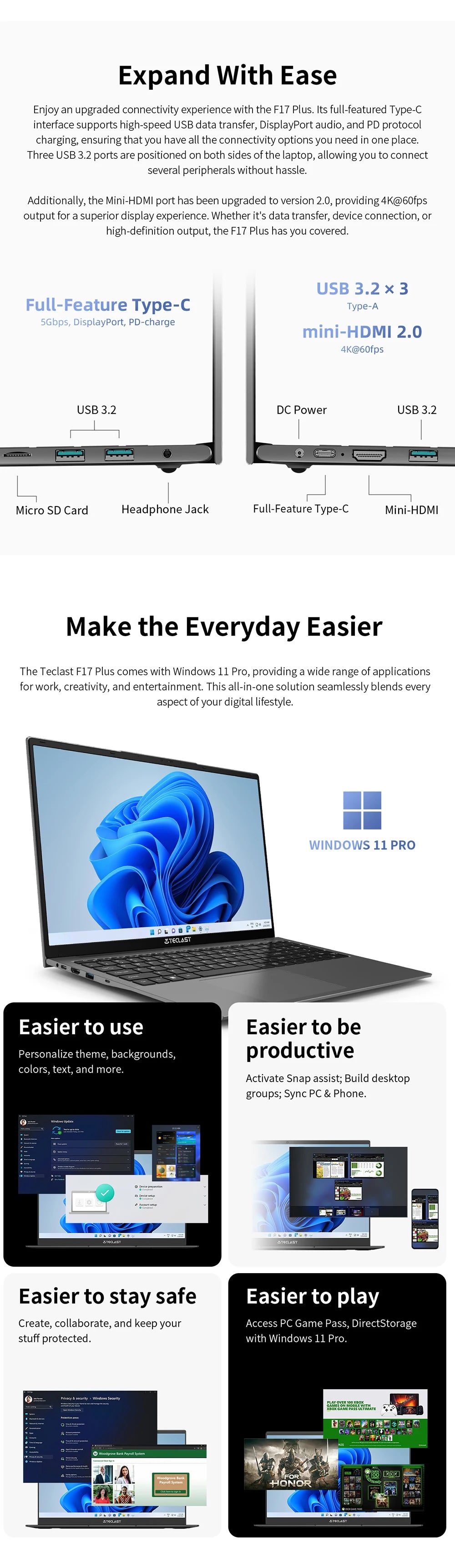 【New】 17,3 inch Teclast F17Plus laptop for Intel N95 16GB RAM 512GB SSD Windows 11 Notebook