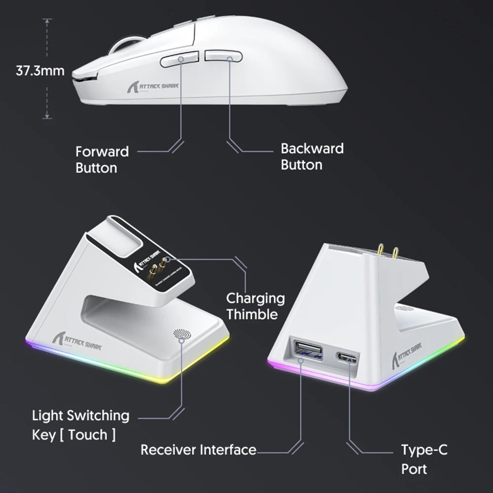 X6 Lightweight Wireless Gaming Mouse with 3 Mode Wired 2.4G BT5.2 Up to 26K DPI RGB Backlight Charging Base for Laptop Deskbtop