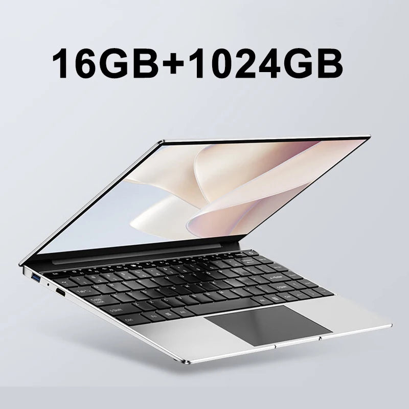 Ultra Slim Laptop 14.1" 16GB RAM 2TB SSD Intel N3700 Notebook Gamer  1920*1080  Display Office Study Computer PC Windows 11 Pro