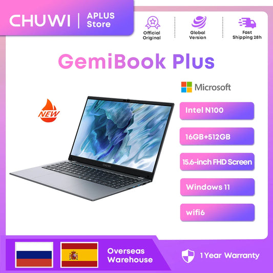 CHUWI GemiBook Plus Laptop 16GB LPDDR5 512GB SSD Intel Alder Lake N100 15.6'' FHD 1920 * 1080 WiFi 6 Windows 11 Laptops