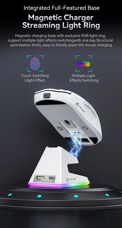 Attack Shark X6 PAW3395 Bluetooth Mouse,Tri-Mode Connection,RGB Touch Magnetic Charging Base,Macro Gaming Mouse