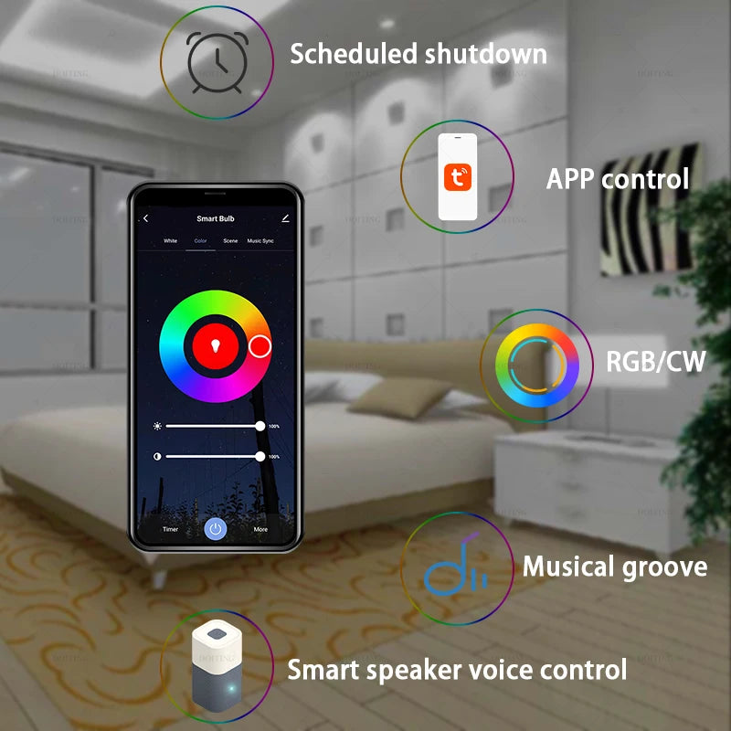 GU10 Tuya Wifi Smart 9W Light Bulb 220V RGB Lamps Smart Life Dimmable Spotlight Voice Control Works With Alexa Google Assistant